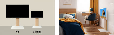 ミニサイズ”TV壁寄せスタンド。薄い棚板「サウンドバーが浮いている