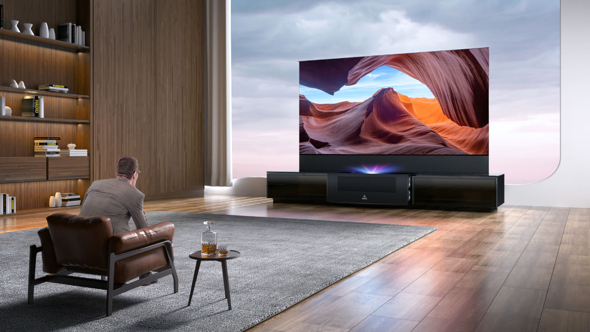 4K超短焦点プロジェクター「LTV-3500」と専用スクリーン一体型レーザーTVボード「Vanish TV」の組み合わせイメージ