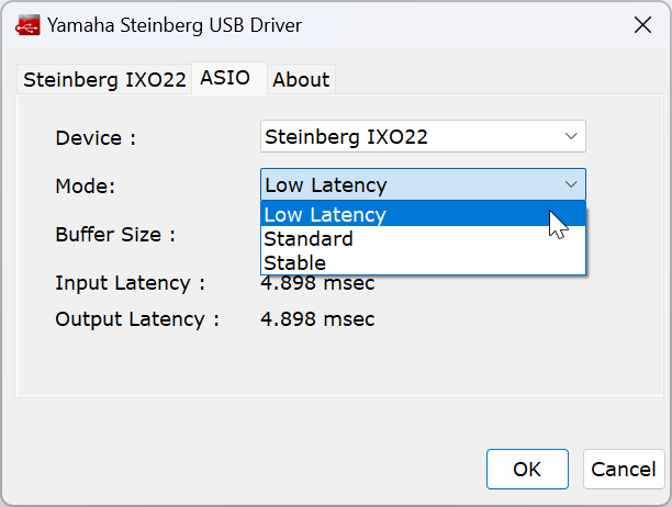 ドライバーのモードは、Low Latencyに設定