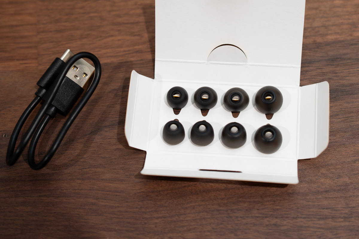 イヤーピースも豊富なサイズを同梱する