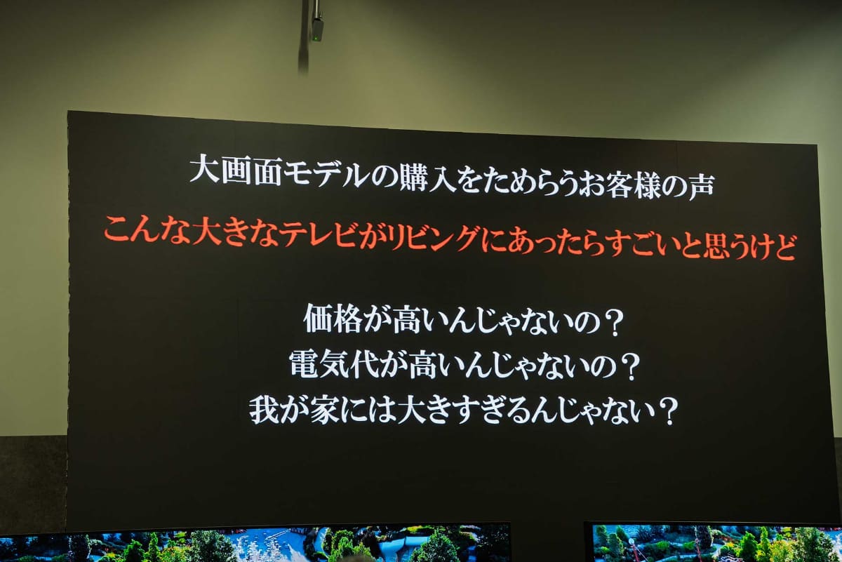 大画面モデル購入時にユーザーがためらうという3つのポイントが紹介された