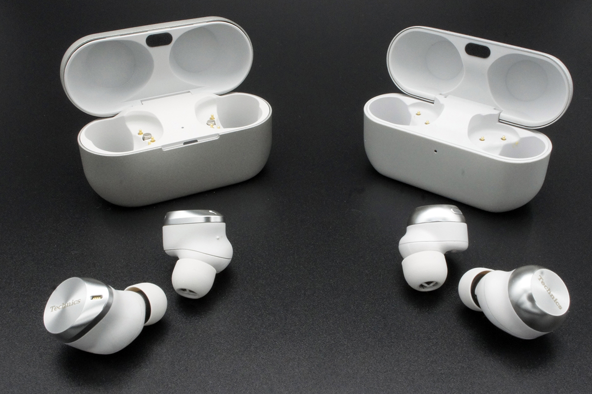 コンチャ(耳甲介)部の形状に合わせたふくらんだ部分が小さくなっていて、このため見た目の印象としてかなり小さくなっていることがわかる。コンパクト化で一番大きかったのは、ハウジング外側のTechnicsのロゴのある部分で、ノイズキャンセル用などに使われるマイクを納めた三角形の部分がなくなっている。この部分も見た目の変化としてかなり小さくなったと感じる部分だ