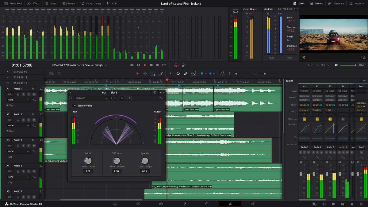 「DaVinci Resolve 20」Fairlightページ