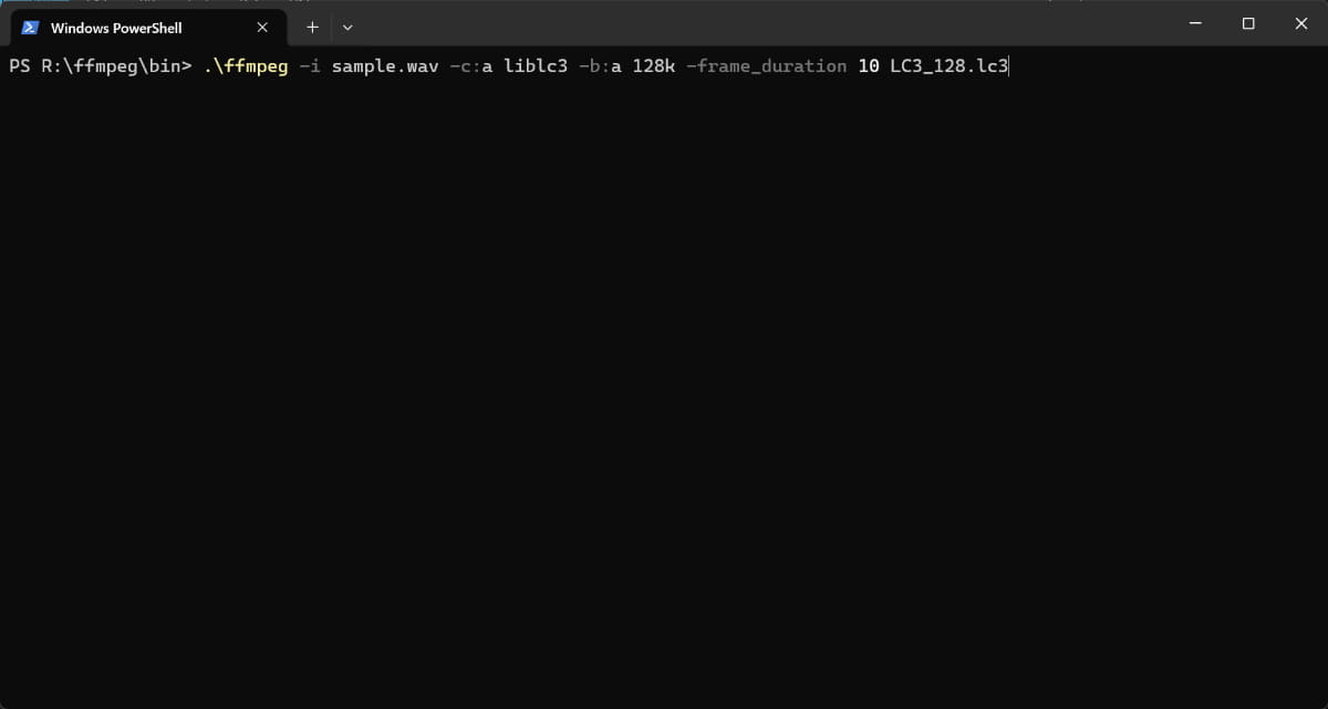 Power Shellで、エンコードのコマンドを入力