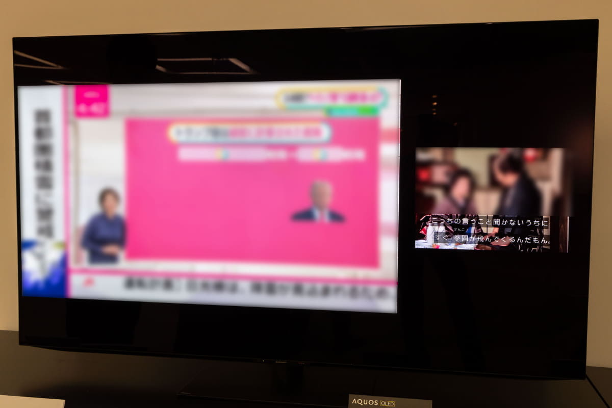 録画番組(左)と放送の2画面デモ。サブ画面に字幕も表示できるようになった