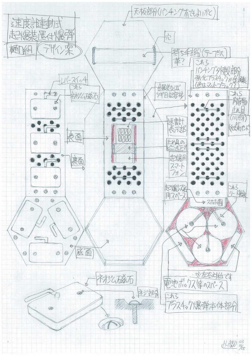 庵野秀明氏直筆メモによる「爆弾デザイン画」