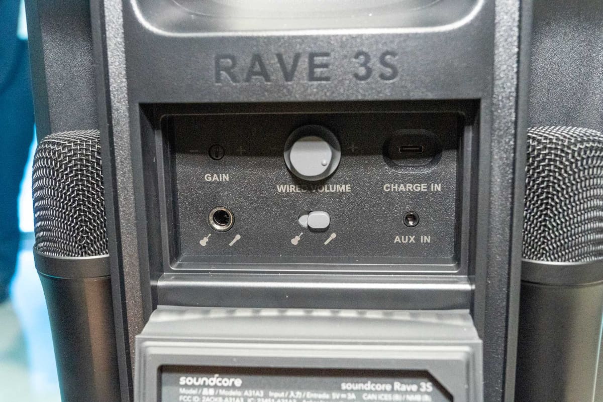 本体背面にはAUX入力の端子などを備える