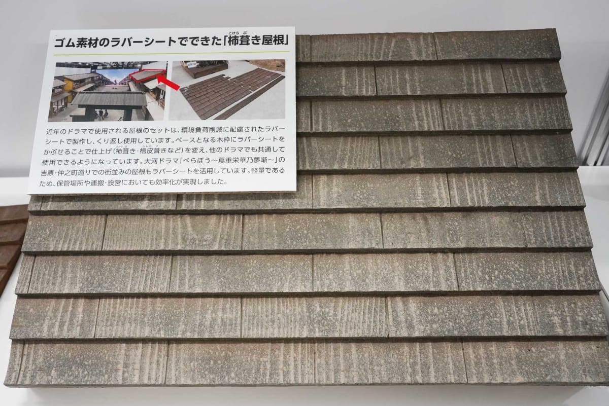 大河ドラマ「べらぼう～蔦重栄華乃夢噺～」でも使用されているというラバーシート製のこけら葺き屋根セット