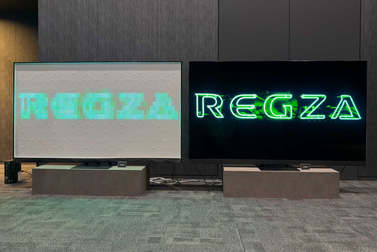 参考展示されたRGBミニLEDのデモ機。開発中の116型レグザとはミニLEDの数やエリア分割数などが異なる