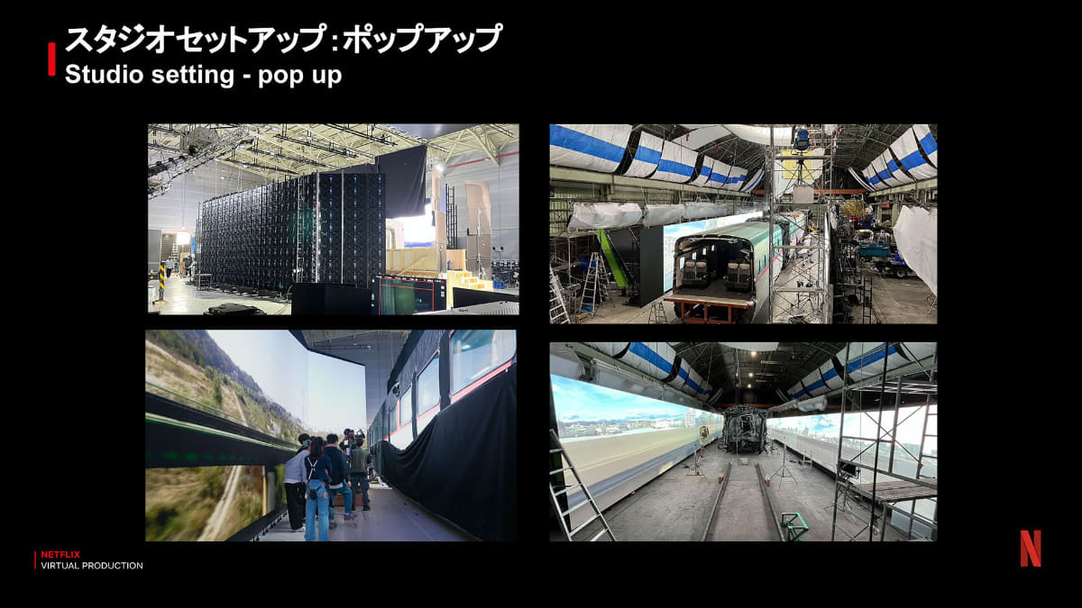 Netflix版『新幹線大爆破』でのLEDウォールを使った撮影の様子