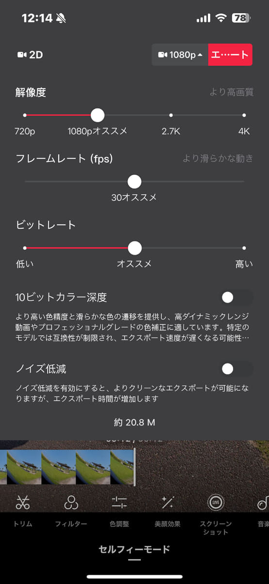 エクスポート時の設定