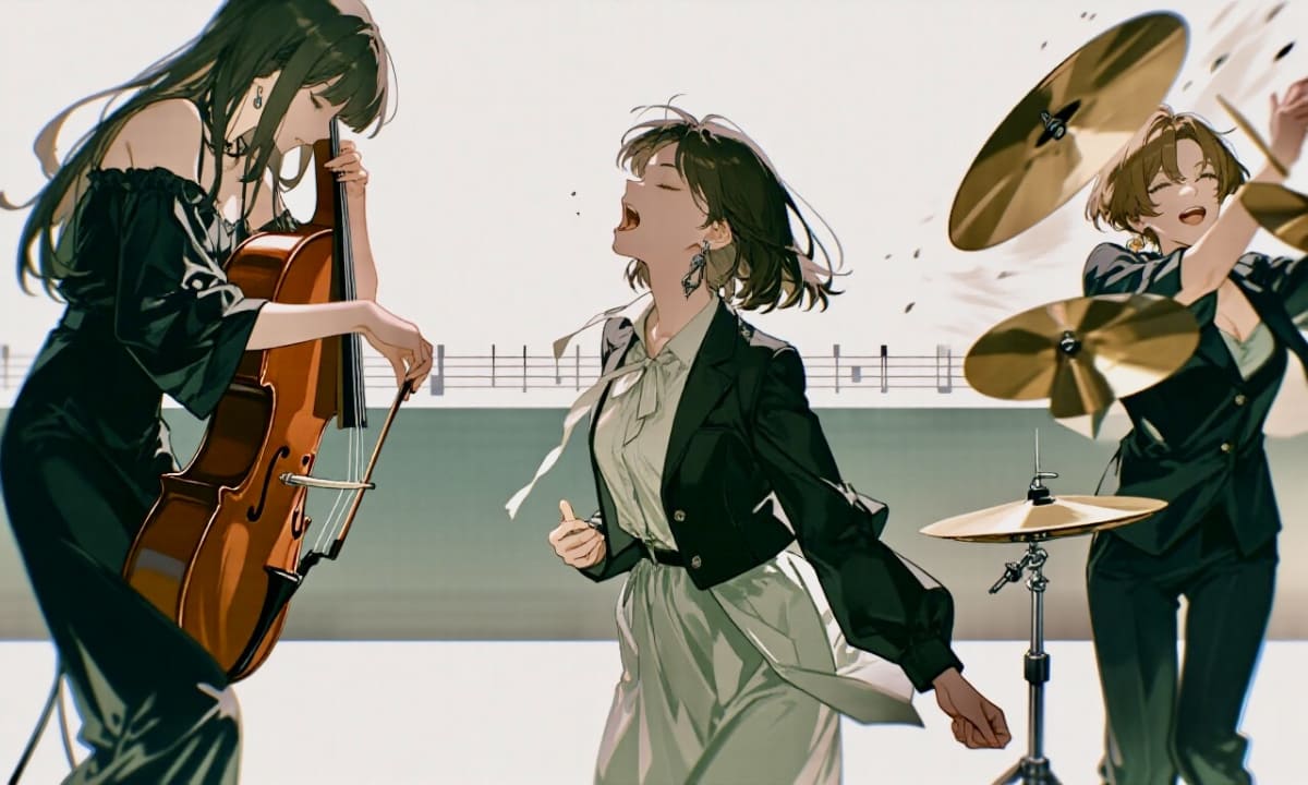 左から低音のコントラバス、ヴォーカル、高音のシンバル