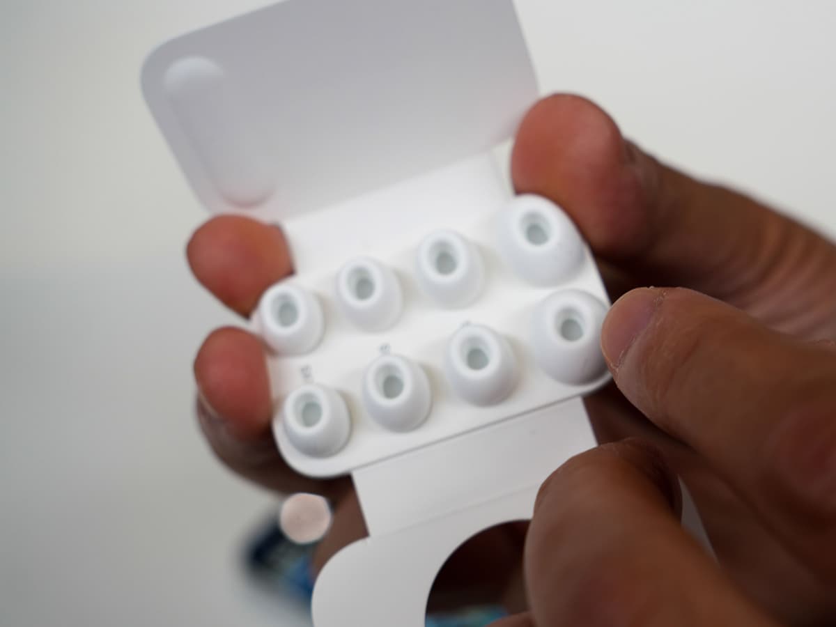 イヤーチップはサイズ別に5つ（交換用にはサイズ違いが4つ）付属