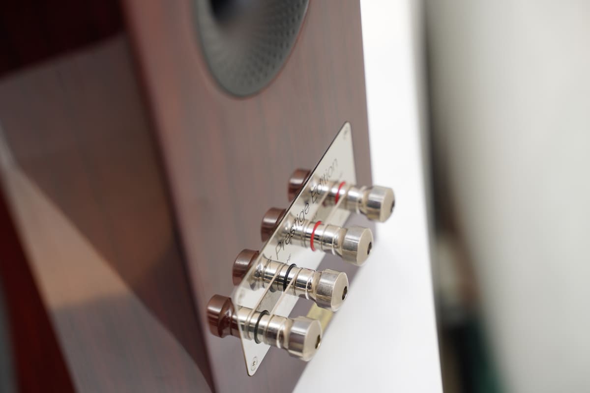 レギュラーモデルに比べてより導電性の良い真鍮が使われているスピーカーターミナル