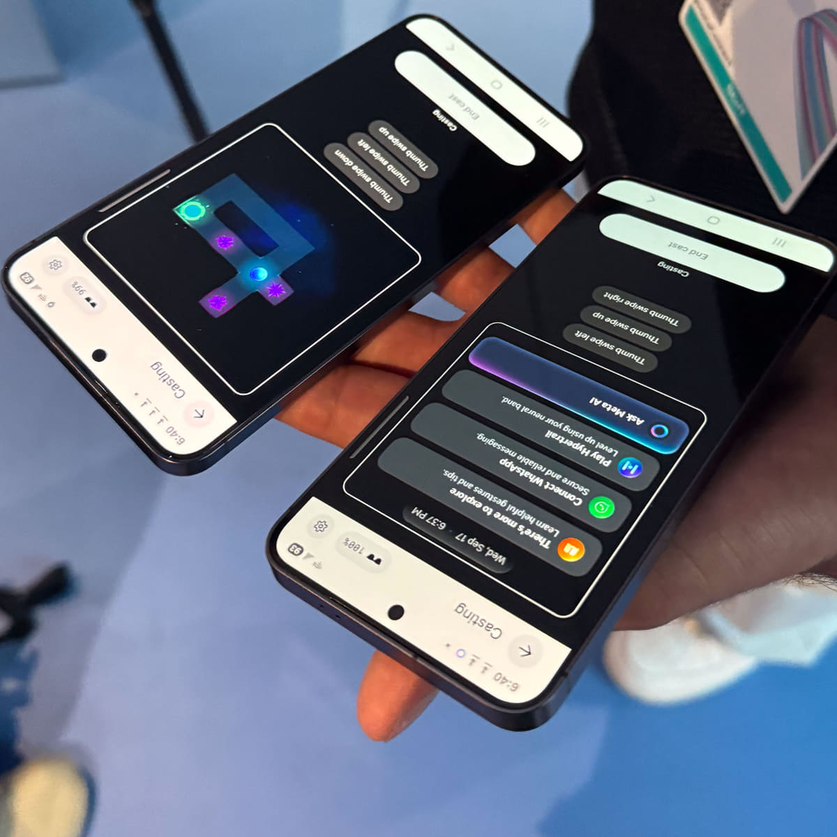 デモ体験中のスマホ画面。実際にはスマホに映っているのと同じ映像が、同じようなクオリティでMeta Ray-Ban Displayの中に表示されている