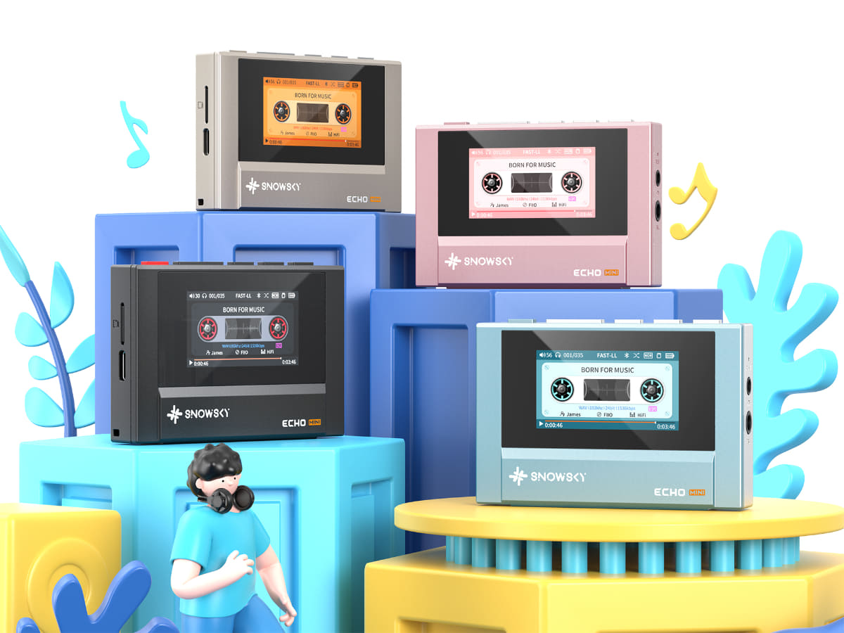 「Snowsky ECHO MINI」。左上からTitanium Gold、Pink、Black、Sky Blue