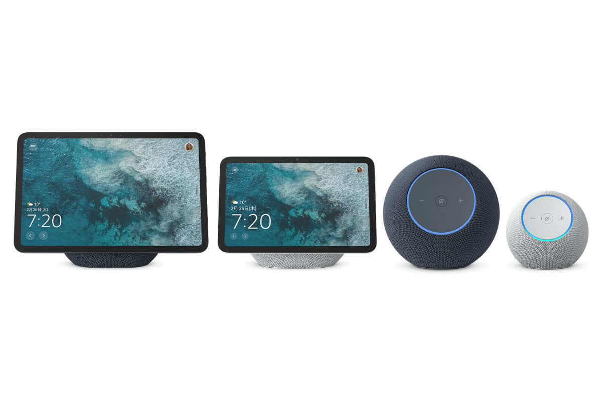 左から「Echo Show 11」、「Echo Show 8」、「Echo Studio」、「Echo Dot Max」