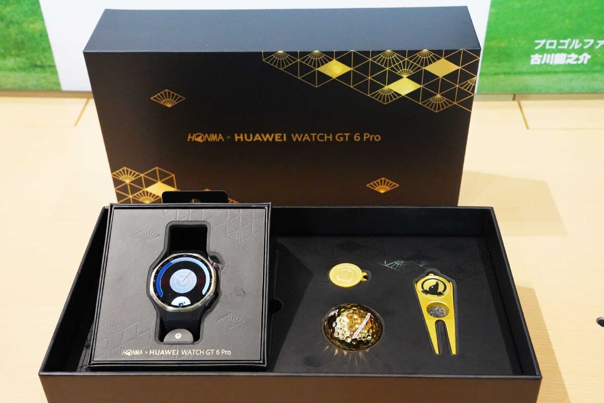 「HONMA×HUAWEI WATCH GT 6 Pro」。製品はギフトボックス入り