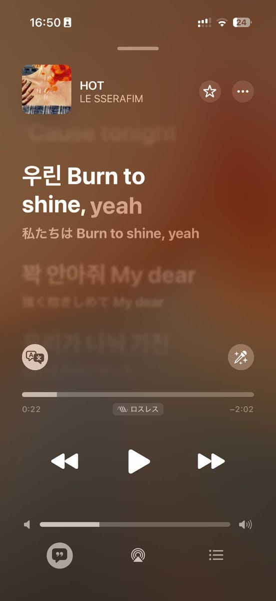 歌詞の翻訳機能も利用可能