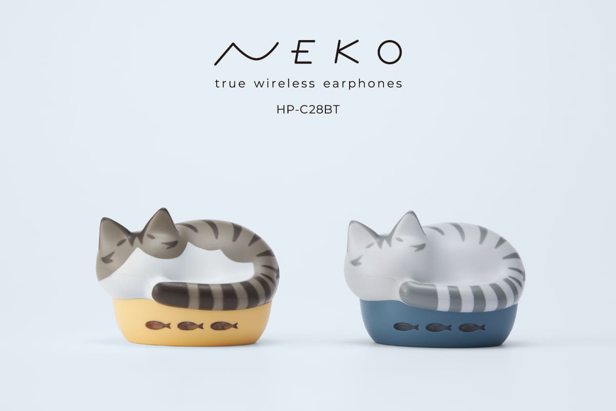 「NEKO true wireless earphones」、キジシロ(左)とサバトラ(右)