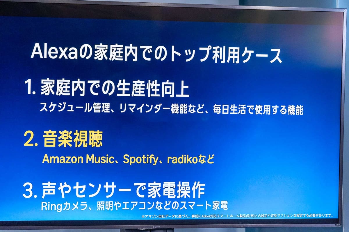 Alexaの家庭内での利用ケースなども紹介された