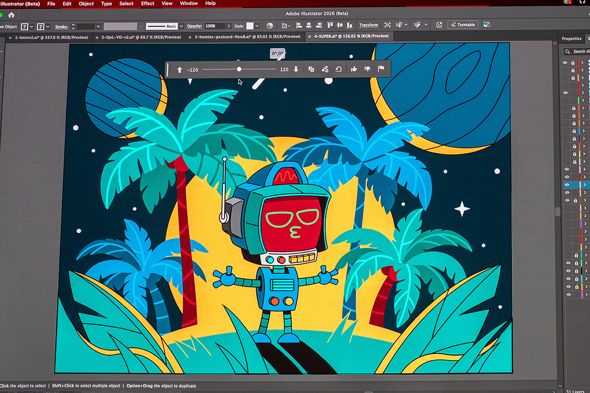 Illustratorの「ターンテーブル」機能。一方向・平面の絵を「AIで生成して」回した絵を作ってしまう
