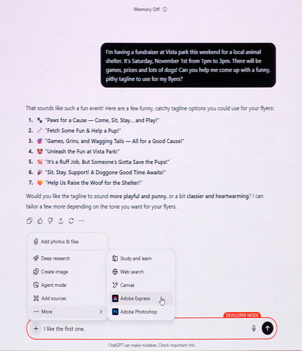 チャットでアイデアを出してもらい、それをAdobe Expressへ渡す