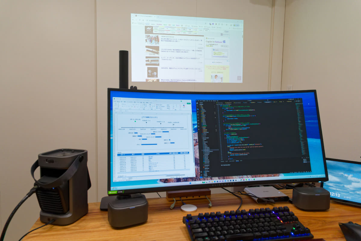 パソコンとHDMIで接続して壁をモニターに