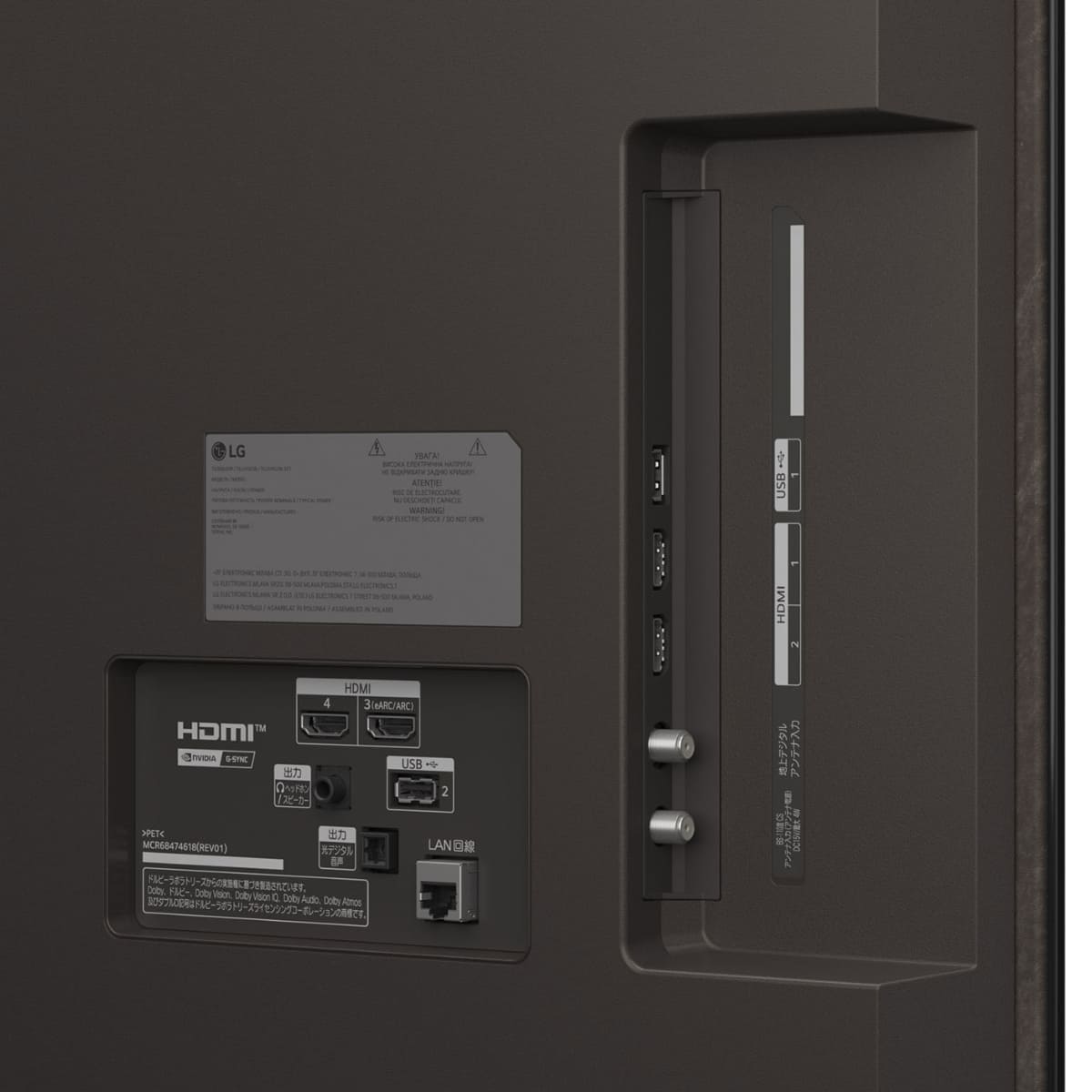 端子部。HDMI入力は4系統