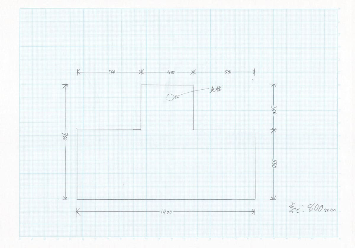 1辺85cmの正三角形セッティングができ、かつモニターを置くに配置できるオーディオ机の図面