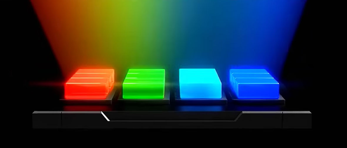 緑と青の間に、新色シアンのミニLEDチップを追加した