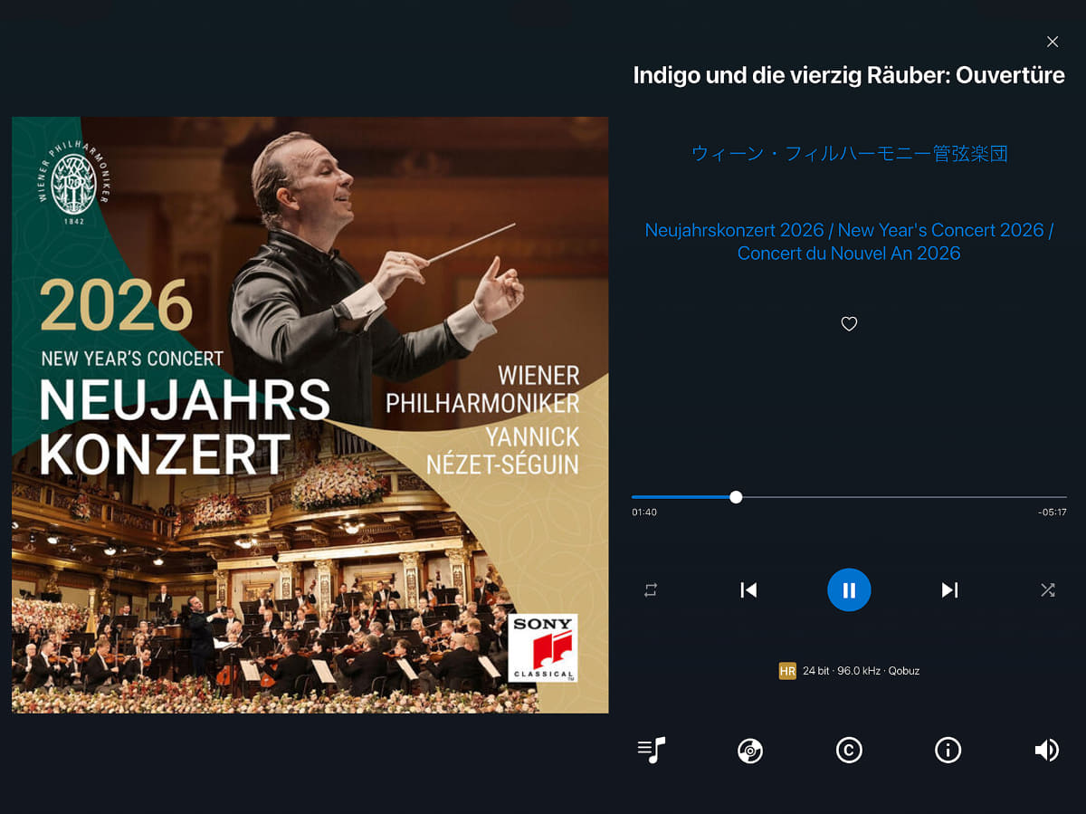 iPadの画面半分に画像が表示され HR 24bit・96kHz・Qobuzも見える
