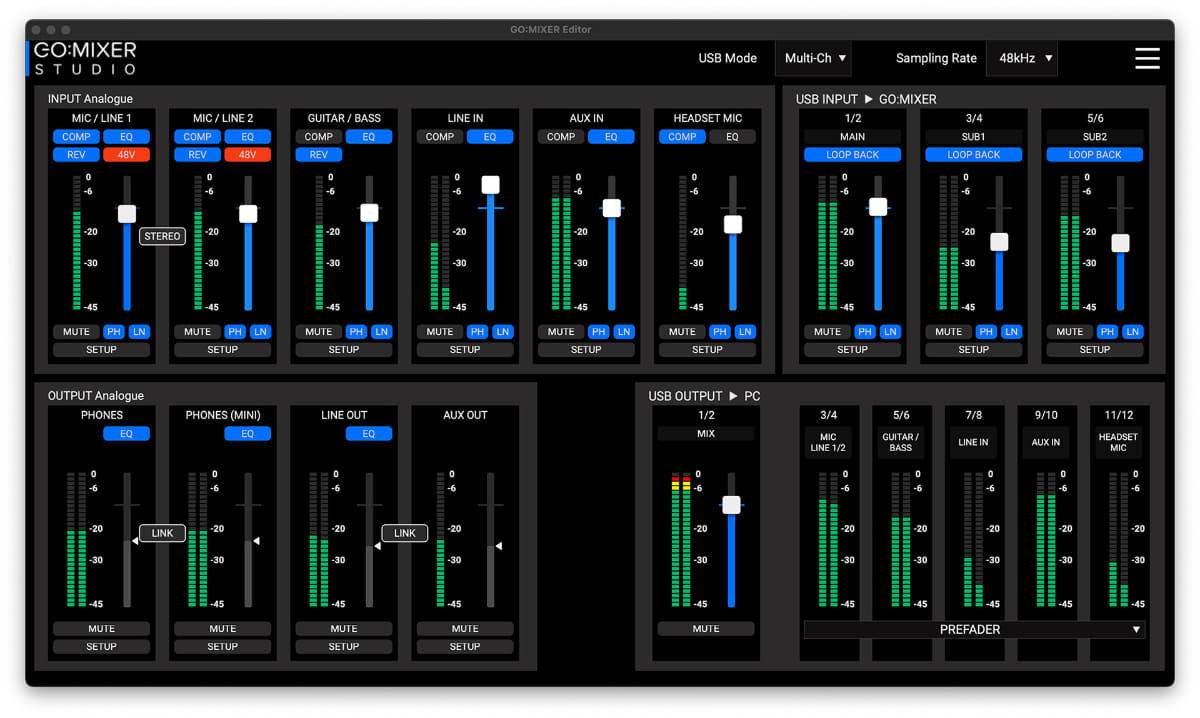 PC用アプリ『GO:MIXER Editor』の画面イメージ