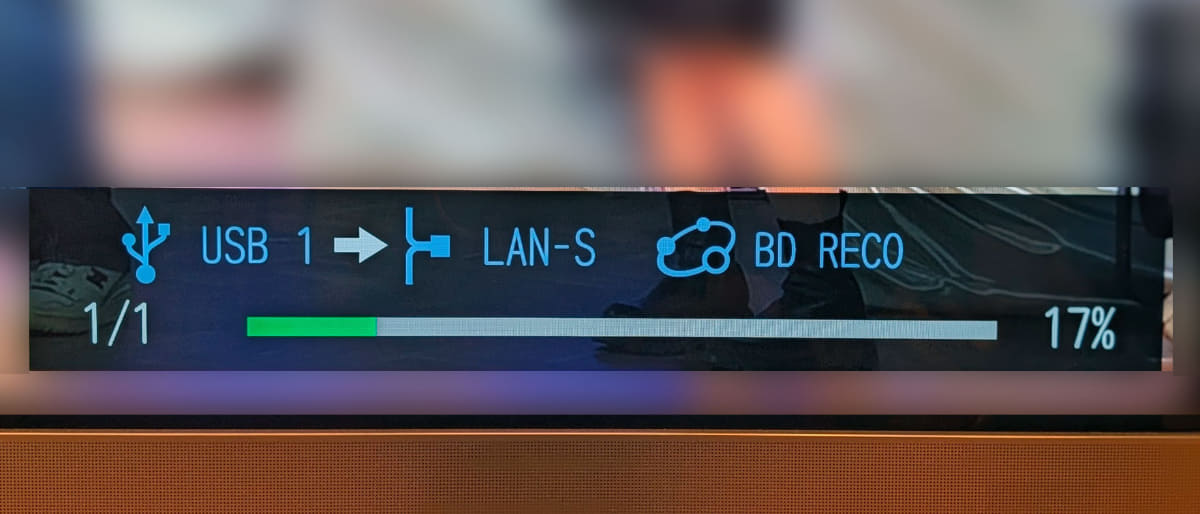 進捗状況は、レグザの画面表示で確認できる