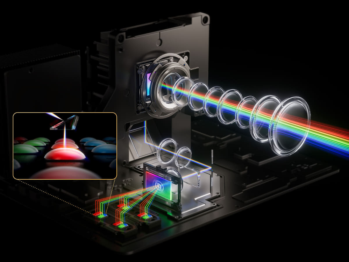 RGB独立発光の3色レーザー光源を使い、5,800 ISOルーメンと、20000：1の高コントラストを実現