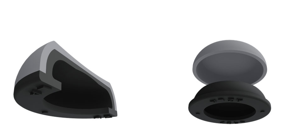 下部構造を上部内部まで延長することで、柔らかい上部構造を補強する設計にし・装着感と操作感を同時に改善した