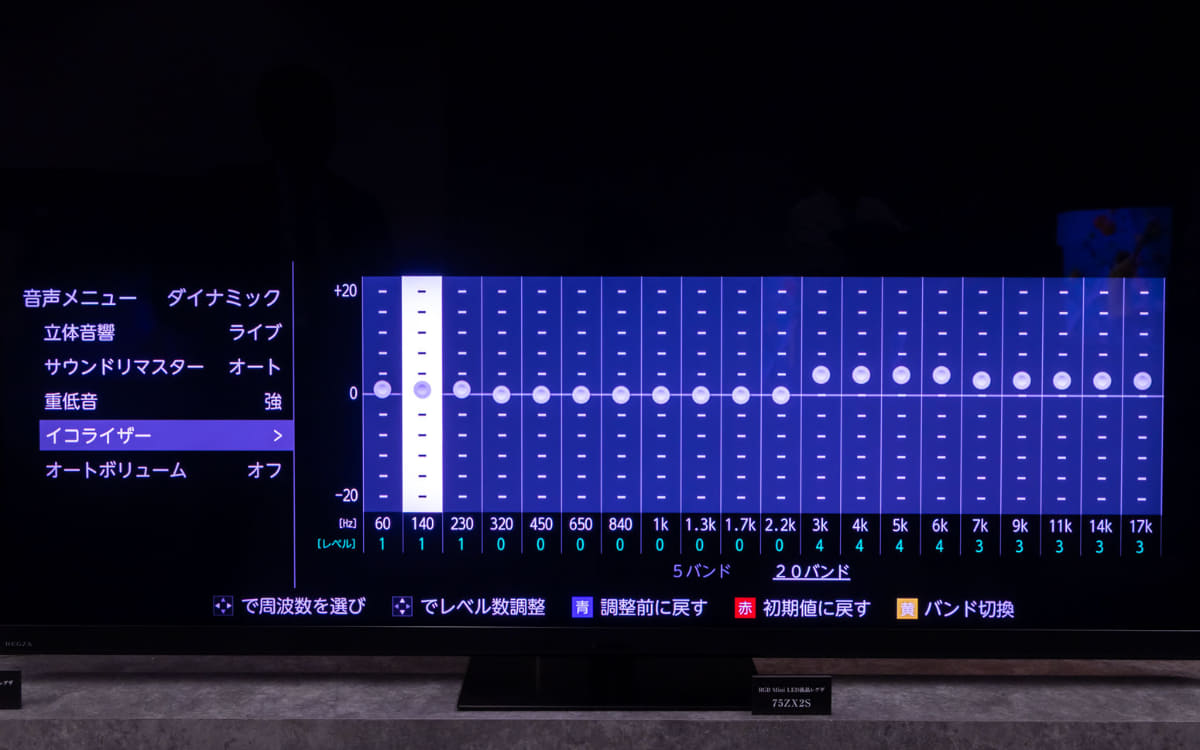 5バンドもしくは20バンドから選択できるイコライザー