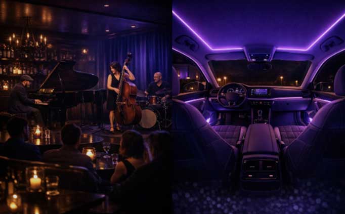 「Music:AI for Lighting」による音楽の曲調に合わせた車室内空間の演出のイメージ