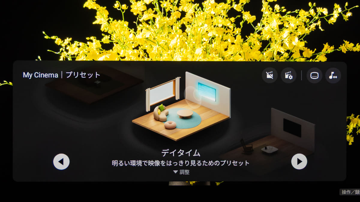 プリセットは「ディレクターズカット」のほか、「デイタイム」「ダイアログ」を用意している