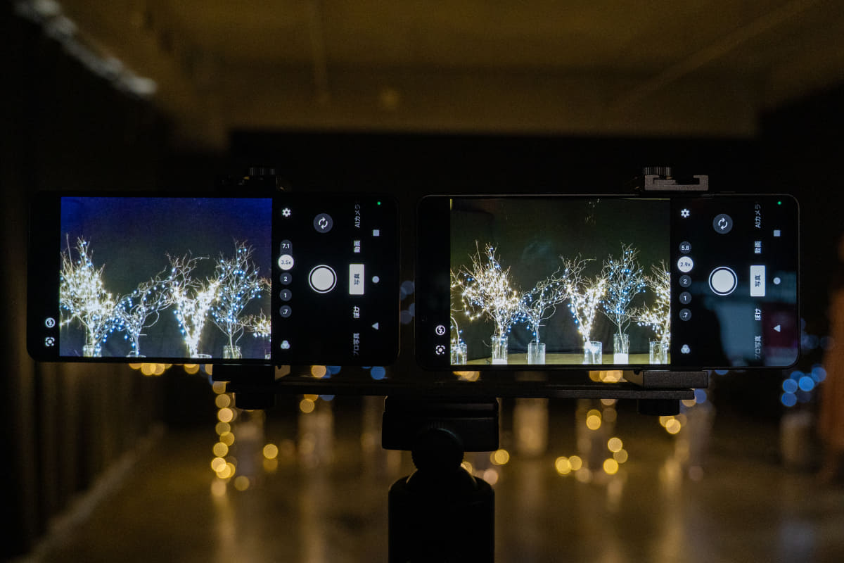 左が前機種のXperia 1 VII、右がXperia 1 VIII。プレビュー画面でもけっこう違いが出ている
