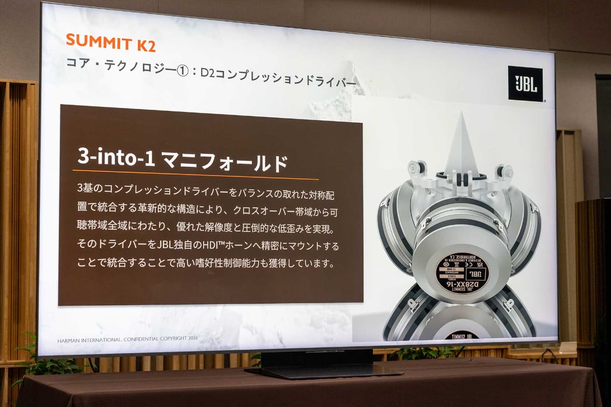 38mm径D2コンプレッションドライバー「D2815」3基をバランスの取れた対称配置で統合する「3-into-1 マニフォールド」を採用