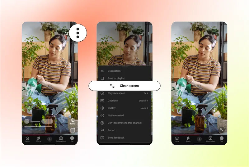 再生画面からすべてのアイコンやテキストを一時的に非表示にする、新しいクリアスクリーンモード