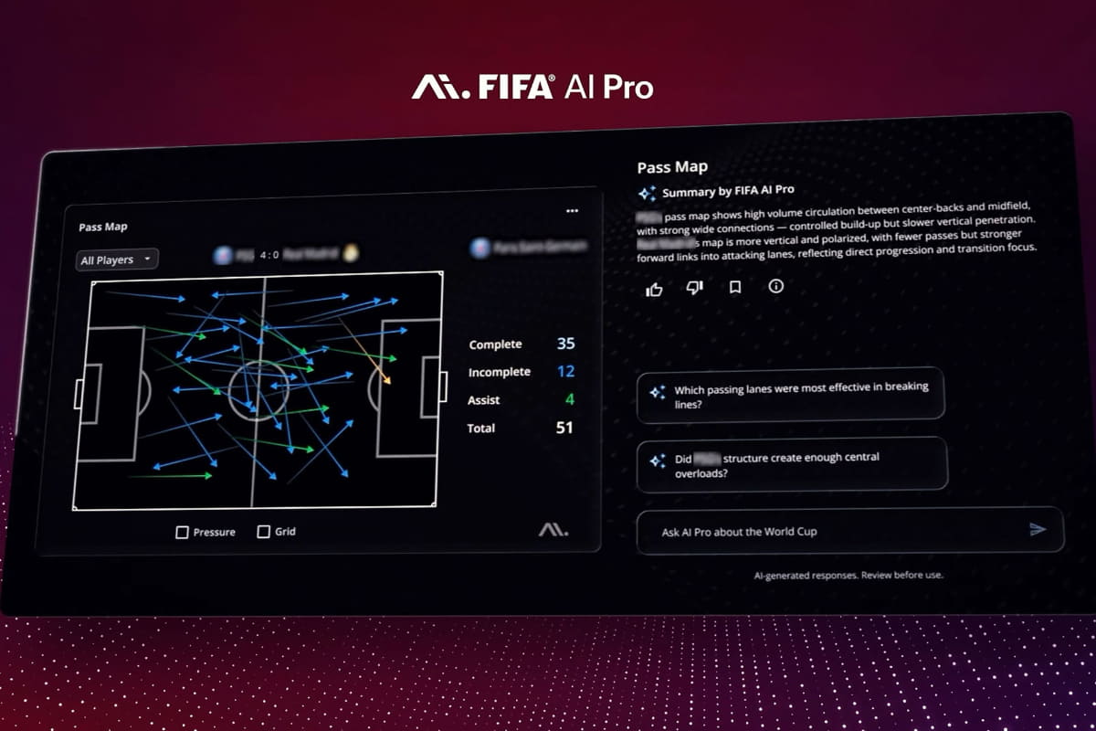 「FIFA AI Pro」の画面(公式動画より抜粋)。AIでサッカーの戦術を助ける