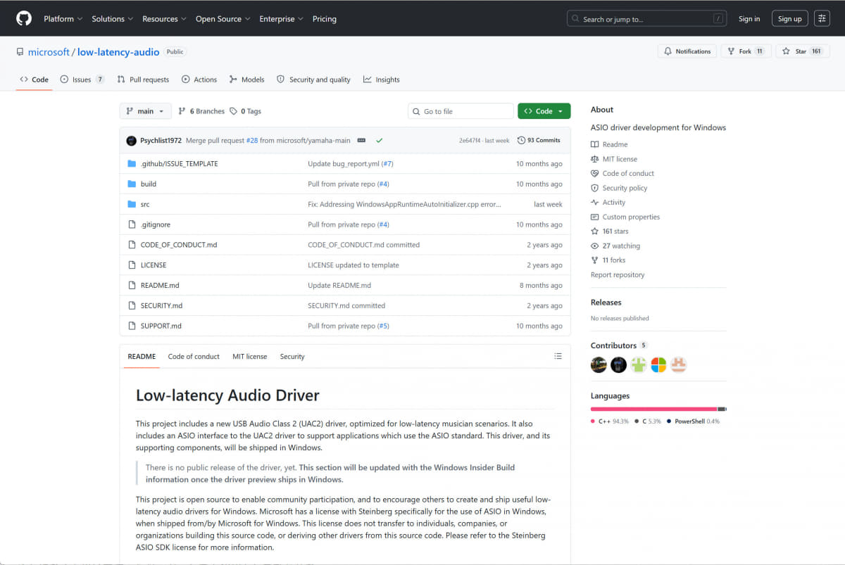 URL　<a href="https://github.com/microsoft/low-latency-audio" class="n" target="_blank">https://github.com/microsoft/low-latency-audio</a>