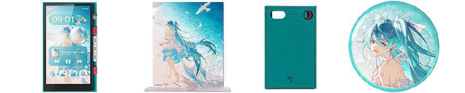 M500 4G 予約セット。M500 Hatsune Miku Edition 4G＋初音ミク オリジナルアクリルスタンド＋M500 Leather Case ＋初音ミク オリジナル缶バッジ（背景カラーはランダム）