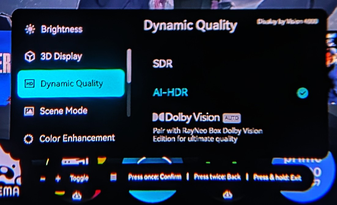 Dolby Vision対応 Pocket TV Pro に対してはHDRで表示できる
