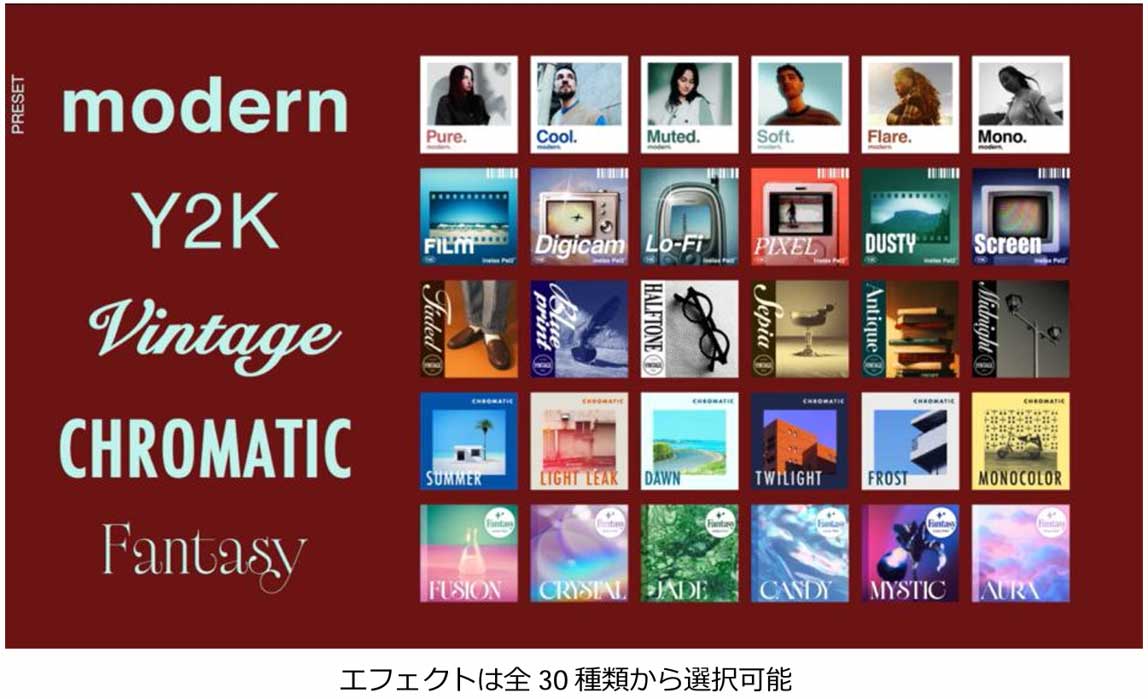 エフェクトは全5テーマ、30種類