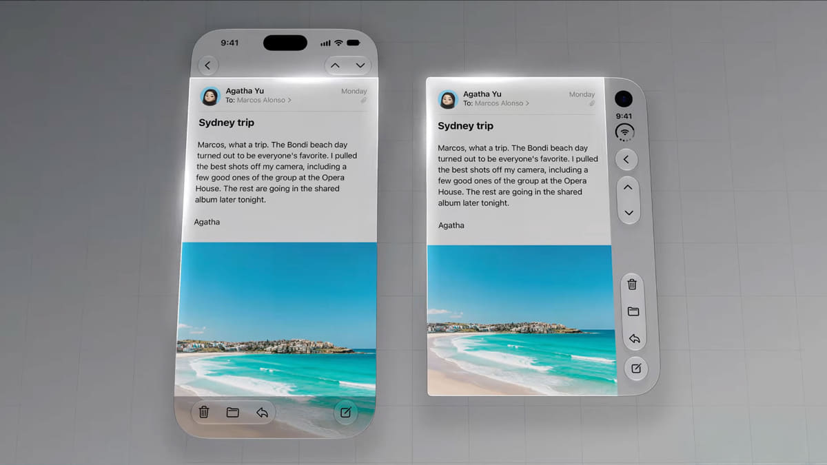 アップルの解説動画より。コンテンツ表示領域は統一感を持たせ、UIを右に寄せる