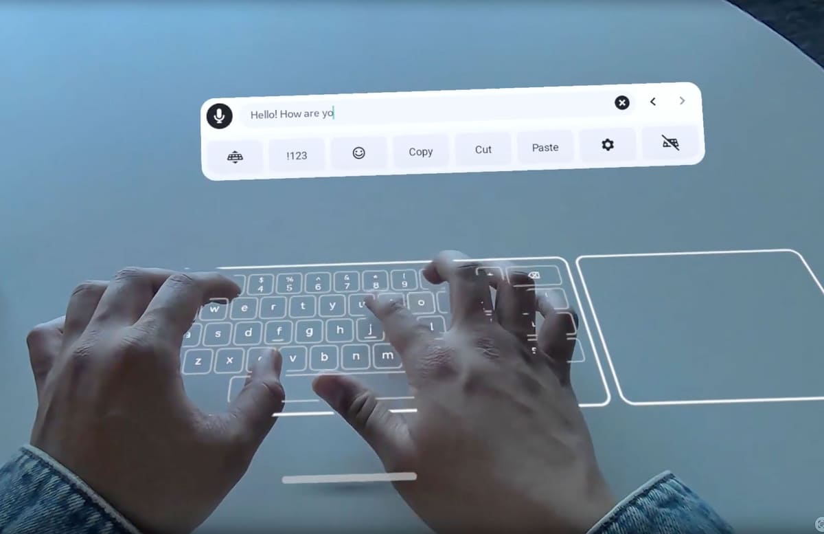 Meta Quest 3向けの「フラットキーボード」「タッチパッド」説明ビデオより。Meta VR Glassesの「フラットキーボード」「タッチパッド」も、同じようなイメージだ