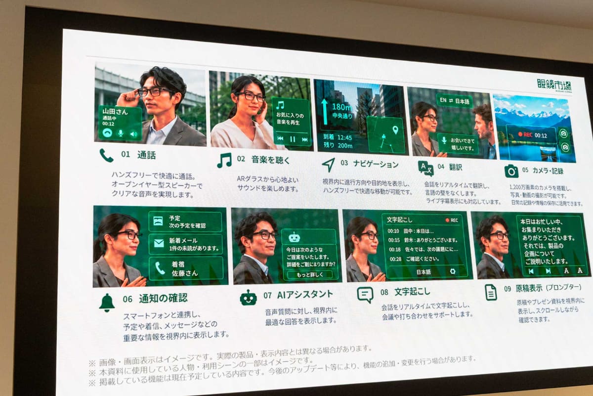 Linse Displayでは文字起こしやテレプロンプター、地図ナビゲーションなどが利用できる